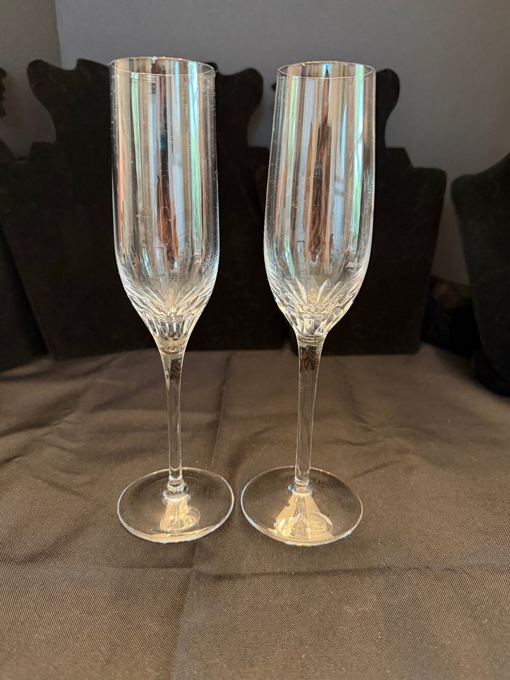 Vintage Pair Crystal Champagne Flutes Rogaska in Slovenian by Steklarna Rogaška